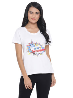 Clovia - Cotton Rich Text Print Top - White