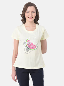 Clovia - Cotton Watermelon Printed T-shirt - Yellow