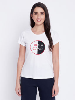 Clovia - Text Print Sleep T-shirt in - 100% Cotton - White
