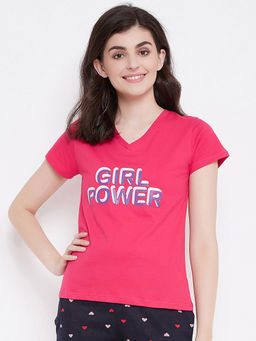 Clovia - Quirky Text T-shirt - 100% Cotton - Pink