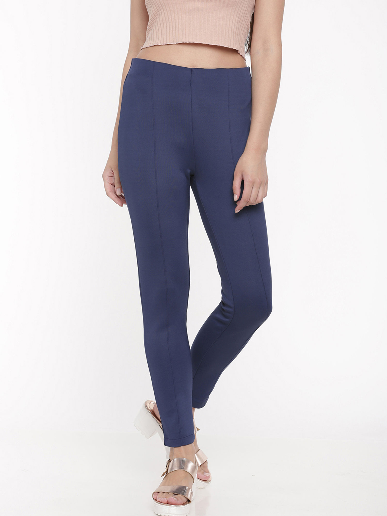 Go Colors Navy Ponte Pants Online 