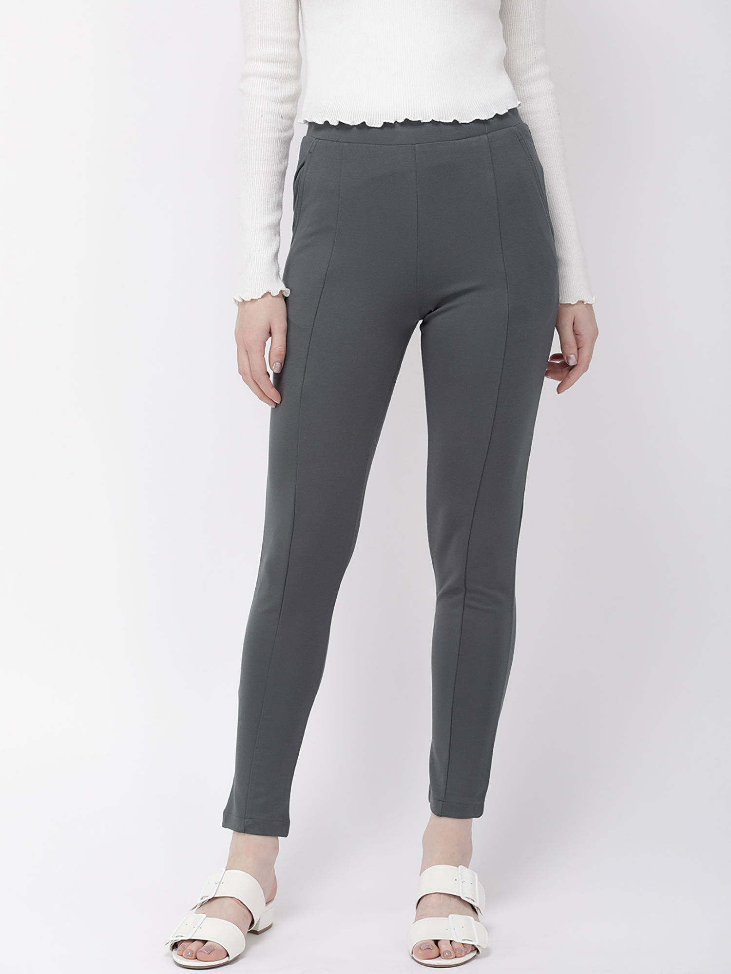 Buy Go Colors Grey Ponte Pants Online 