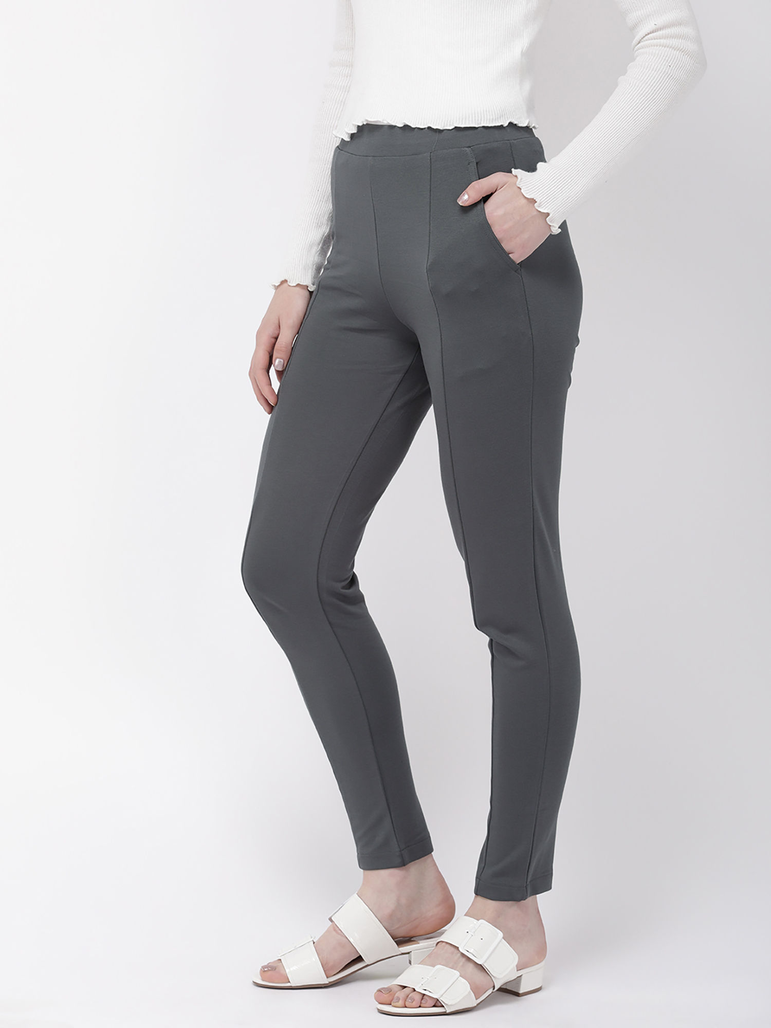 Buy Go Colors Grey Ponte Pants Online 