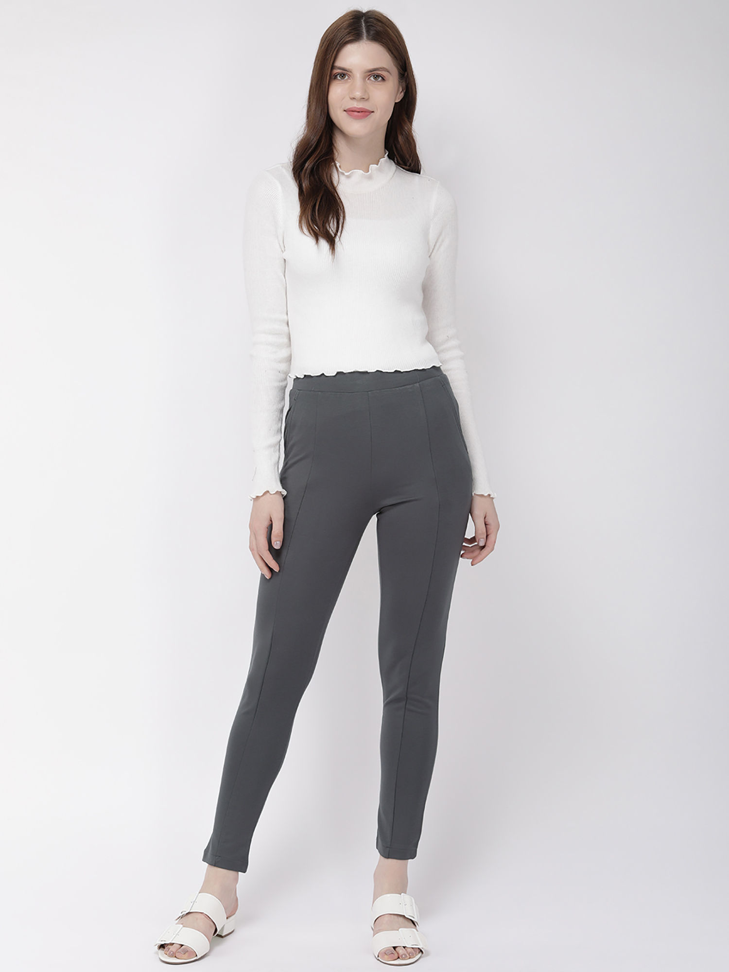 Buy Go Colors Grey Ponte Pants Online 