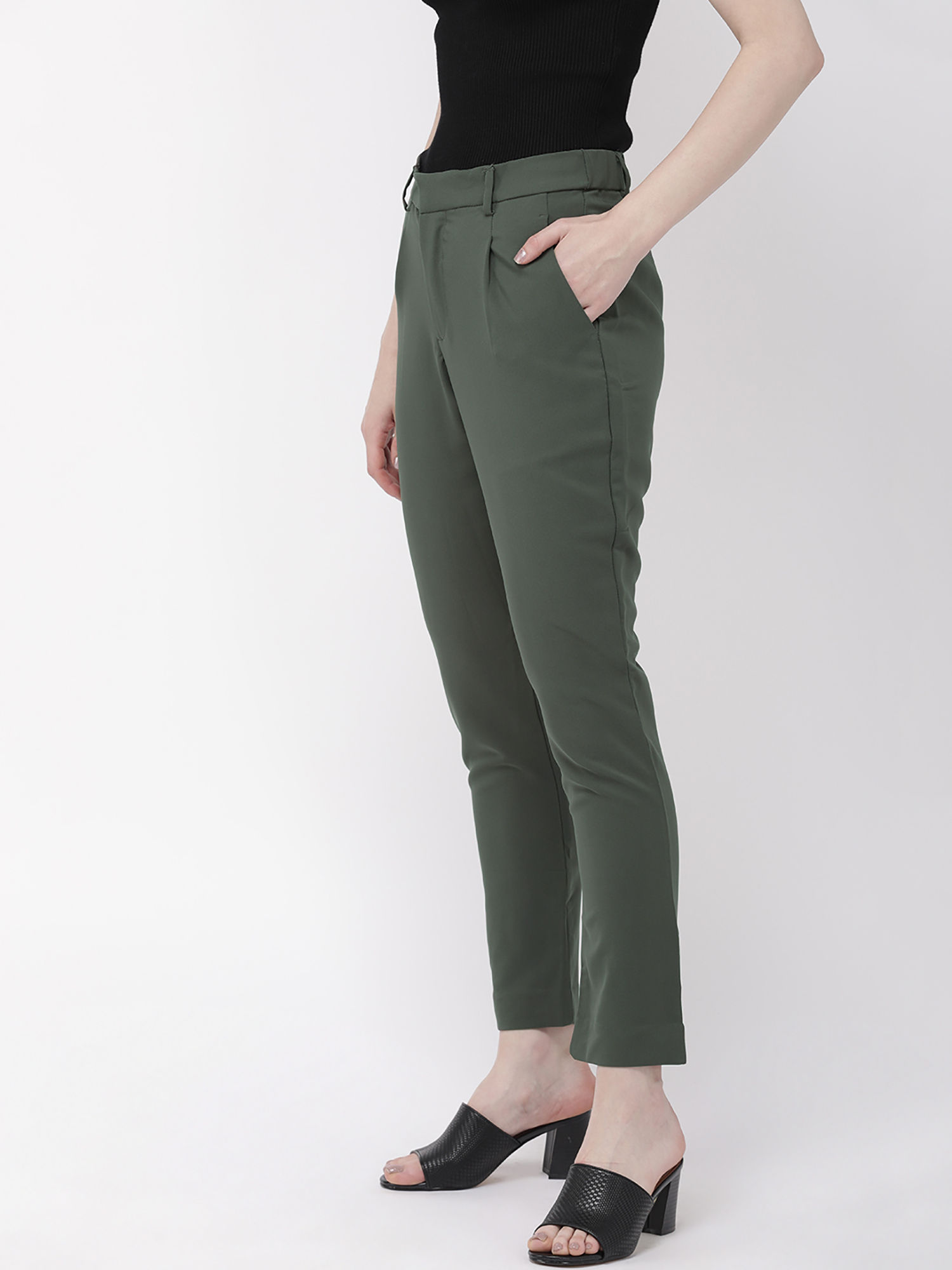 Olive Green Formal Trousers Online 