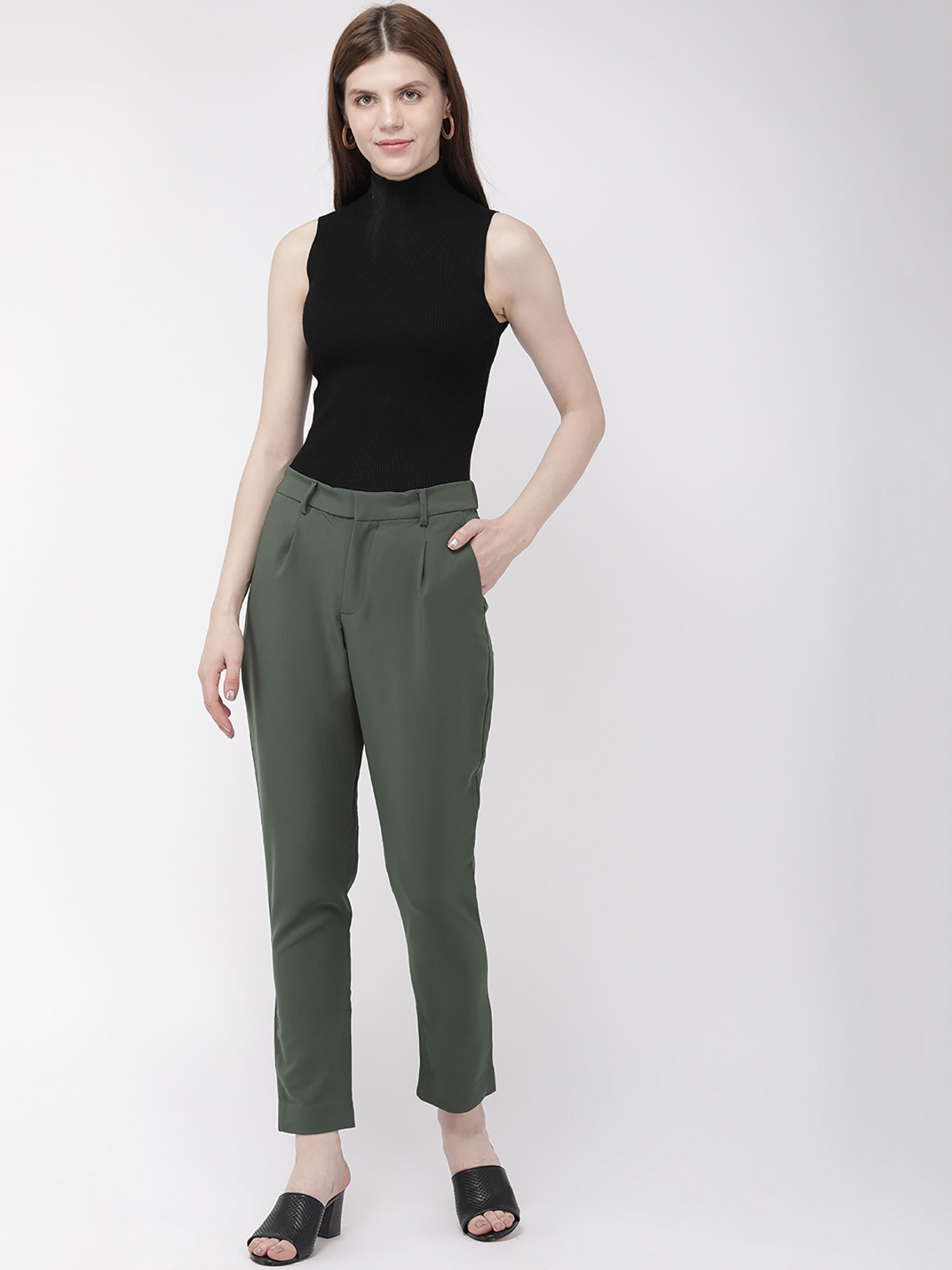 Olive Green Formal Trousers Online 
