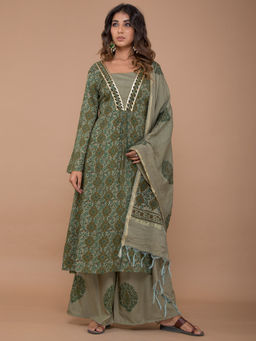 Lavanya The Label - Green Kurta & Palazzo With Dupatta (Set of 3)