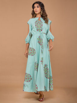 Lavanya The Label - Sea Blue Cold Shoulder Long Dress