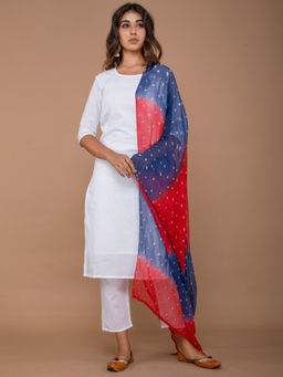 Lavanya The Label - White Kurta Bottom With Bandhej Dupatta (Set of 3)