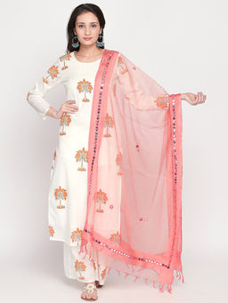 Lavanya The Label - Off White Tree Hand Kurta & Bottom With Dupatta (Set of 3)