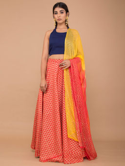 Lavanya The Label - Cotton Lehenga Set With Organza Dupatta (Set of 3)