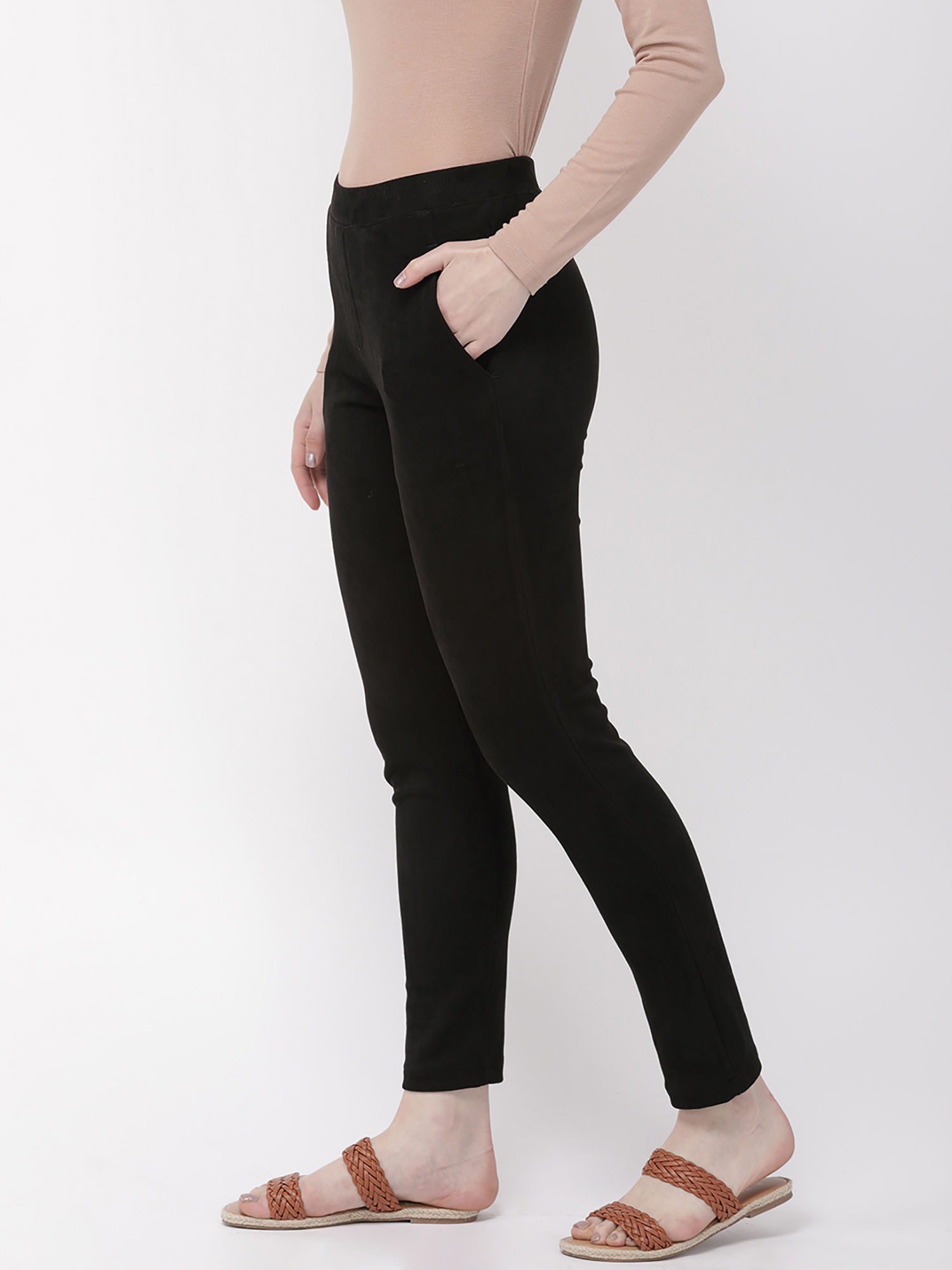 Buy Go Colors Black Suede Treggings 
