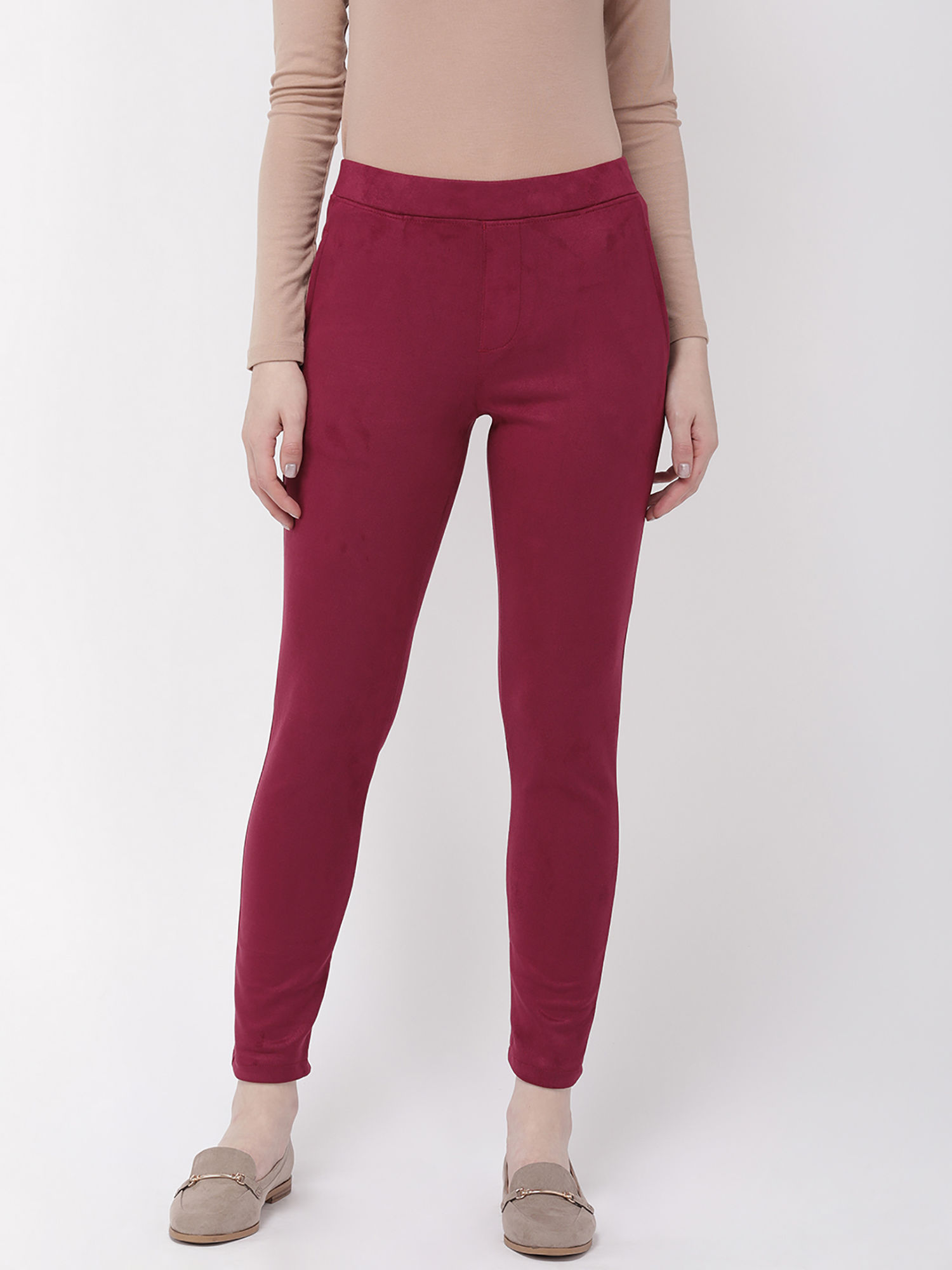 Buy Go Colors Maroon Suede Treggings 