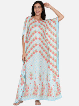 The Kaftan Company - Pastel Rose Vine Kaftan Blue