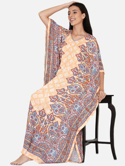 The Kaftan Company - Ethnic Patterned Satin Kaftan Yellow