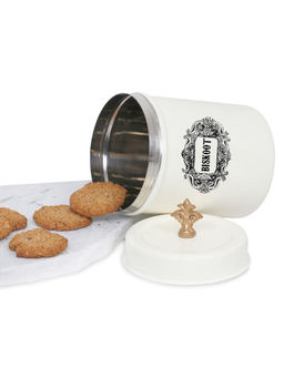 Living With Elan - Biskoot Stainless Steel 500Ml Canister-Off White