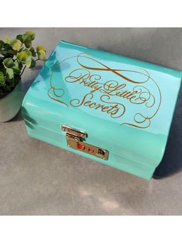 Living With Elan - Vintage Storage Trunk With Jewellery Tray Inside With Lock Secret, Aqua