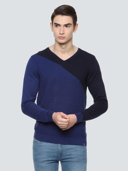 Louis Philippe - Navy Blue Colorblock Sweater