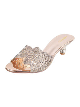 Metro - Embellished Rose Gold Slides Heels