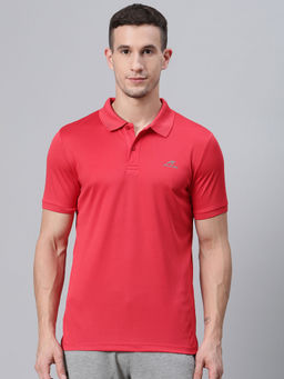 Alcis - Coral Red Solid Polo Collar Badminton T-Shirt