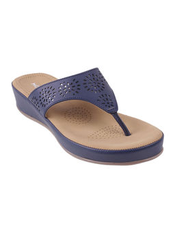 Mochi - Womens Blue Wedges HeelsMochi Blue Patterned Flipflops