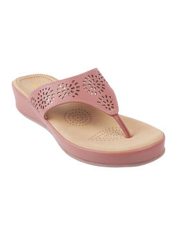 Mochi - Womens Peech Wedges HeelsMochi Pink Patterned Flipflops