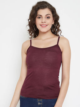 Madame - Maroon Solid Spaghetti Top
