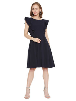 Madame - Navy Blue Solid Dress