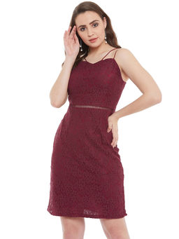 Madame - Embroidered Women Wine Dress