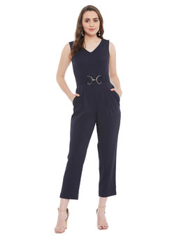 Madame - Navy Blue Solid Jumpsuit