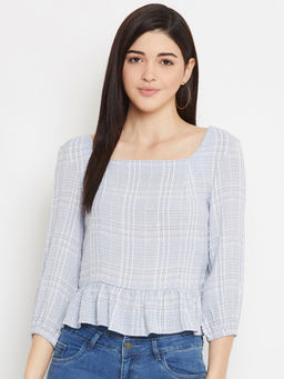 Madame - Checks Blue 3/4th Tops