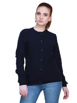 Madame - Navy Blue Solid Cardigan