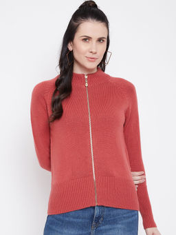 Madame - Solid Round Neck Casual Women Pink Sweater