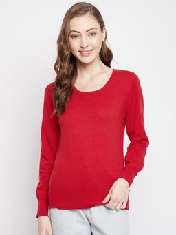 Madame - Solid Round Neck Casual Women Red Sweater