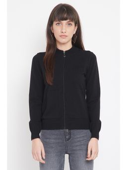 Madame - Solid Round Neck Casual Women Black Sweater