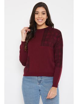 Madame - Solid Round Neck Casual Women Maroon Sweater