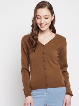 Madame - Women Khaki Woollen Cardigan