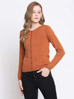 Madame - Solid Round Neck Casual Women Brown Sweater