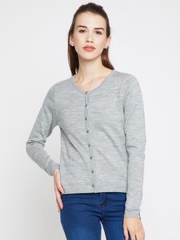 Madame - Women Grey Woollen Cardigan Sweater