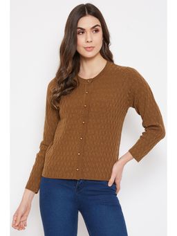 Madame - Self Design Round Neck Casual Women Brown Sweater