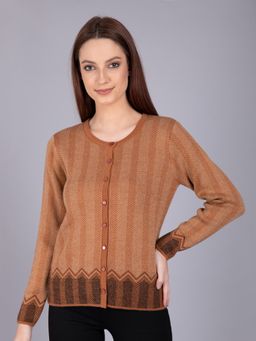 Madame - Self Design Round Neck Casual Women Brown Sweater