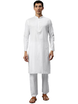 Manyavar - Men's White Kurta with Pajama (Set of 2)
