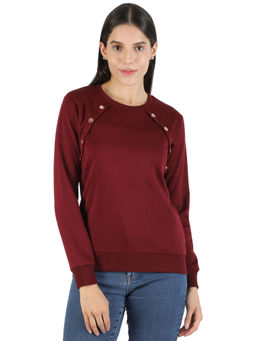 Monte Carlo - Women Maroon Cotton Blend Solid Sweatshirt