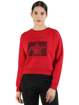 Monte Carlo - Women Red Cotton Blend Embroidery Sweatshirt