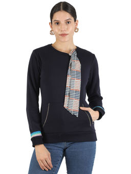 Monte Carlo - Women Navy Blue Cotton Blend Solid Sweatshirt