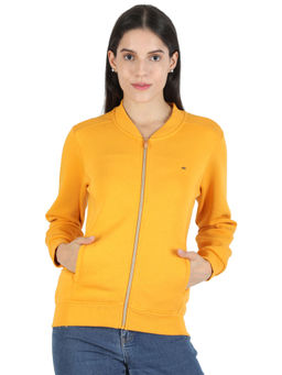 Monte Carlo - Women Mustard Cotton Blend Solid Sweatshirt