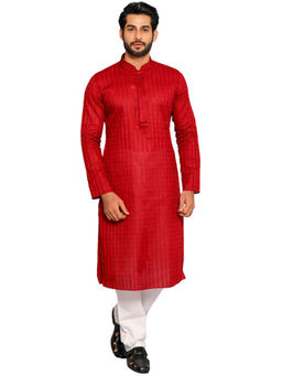 Manyavar - Maroon Cotton Blend Kurta Pajama (Set of 2)