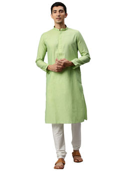 Manyavar - Men's Grass Green Kurta with Churidar (Set of 2)