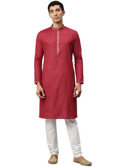 Manyavar - Men's Red Kurta with Churidar (Set of 2)