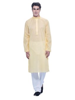Manyavar - Cotton Blend Yellow Kurta Pajama (Set of 2)